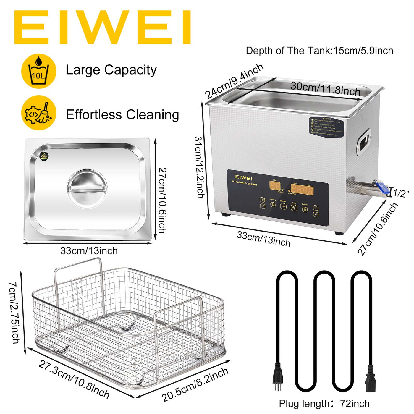 EIWEI 10L Ultrasonic Cleaner of Dual Frequency with Degas Function (CD-E10)