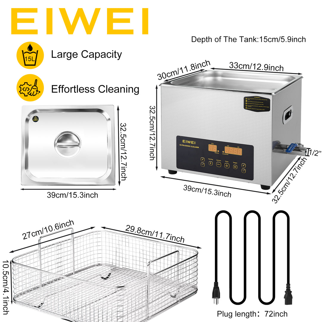 EIWEI 15L Ultrasonic Cleaner of Dual Power  with Degas Function (CD-E15)