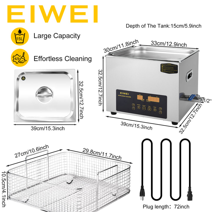 EIWEI 15L Ultrasonic Cleaner of Dual Power  with Degas Function (CD-E15)